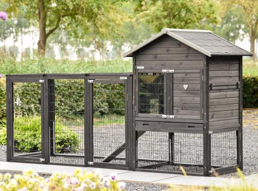Kaninchenstall Prestige Medium Black mit Auslauf Funktional 278x90x150cm