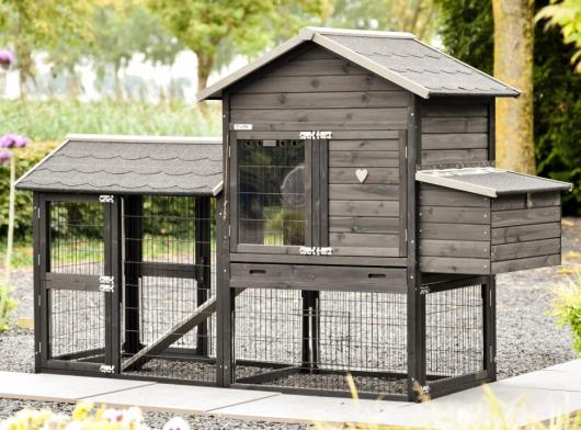 Hühnerstall Prestige Medium Black mit Auslauf und Legenest 229x90x150 cm