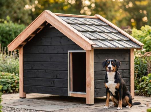Hundehütte Snuf Schwarz/Douglas - isoliert | 193x134x143cm