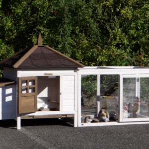 Der Anbau-Auslauf von Hühnerstall Ambiance Small ist ausgestattet mit ein Gitterdach