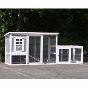 Kaninchenstall Julia white mit Anbau- Auslauf 268x75x104cm