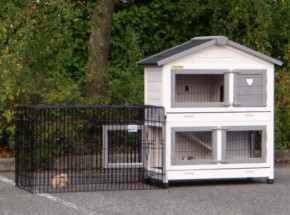 Kaninchenstall Excellent Small mit Nageschutz white-grey - mit freilaufgehege Joey 195cm inkl. gehege