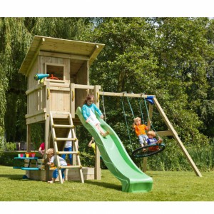 Spielgerät Beach hut niedrig mit Rutsche, Schaukel, Kletterwand & Picknickplatz