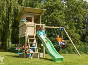 Spielgerät Beach hut niedrig mit Rutsche, Schaukel, Kletterwand & Picknickplatz