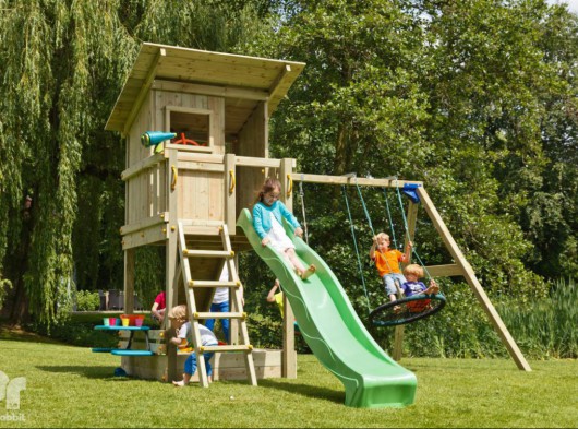 Spielgerät Beach hut niedrig mit Rutsche, Schaukel, Kletterwand & Picknickplatz