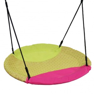 Der Schaukelkorb hat die Farben magenta/lindgün