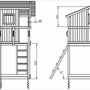 Blue Rabbit Beach-Hut-Spielturm, hoch – Skizze mit Abmessungen
